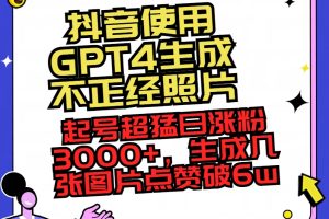 抖音使用GPT4生成不正经照片,起号超猛日涨粉3000+,生成几张图片点赞破6w+