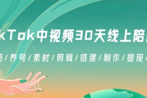 TikTok中视频-30天线上陪跑班:注册/养号/素材/剪辑/搭建/制作/提现/等等
