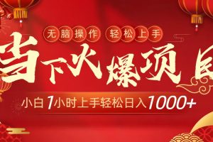 当下火爆项目，操作简单，小白仅需1小时轻松上手日入1000+