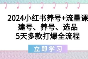 2024小红书养号+流量课:建号、养号、选品,5天多款打爆全流程