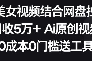 AI美女视频结合网盘拉新，日收5万+两分钟一条Ai原创视频，0成本0门槛送工具