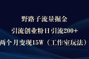 野路子流量掘金,引流创业粉日引流200+,两个月变现15W(工作室玩法))