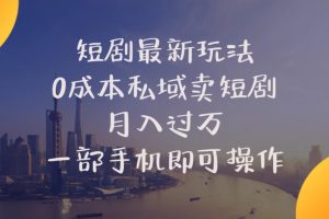 短剧最新玩法    0成本私域卖短剧     月入过万     一部手机即可操作