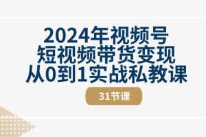 2024年视频号短视频带货变现从0到1实战私教课(31节视频课)