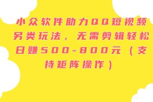小众软件助力QQ短视频另类玩法,无需剪辑轻松日赚500-800元(支持矩阵…