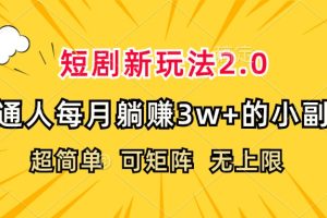 短剧新玩法2.0,超简单,普通人每月躺赚3w+的小副业