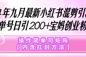 小红书混剪引流，单号日引200+宝妈创业粉，操作简单可矩阵（内含扛封…