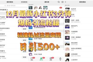 12月最新小红书3分钟爆粉引流秘籍 精准私域流量变现 日引500+
