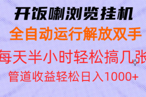 开饭喇浏览挂机全自动运行解放双手每天半小时轻松搞几张管道收益日入1000+