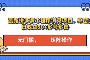 最新拼多多小程序变现项目,单窗口日收益50+多号操作