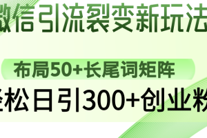 微信引流裂变新玩法：布局50+长尾词矩阵，轻松日引300+创业粉