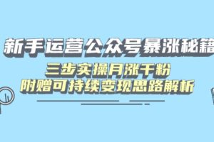 新手运营公众号暴涨秘籍,三步实操月涨千粉,附赠可持续变现思路解析