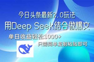 今日头条最新2.0版本，用Deep Seek结合今日头条做爆文，单日收益轻松10…