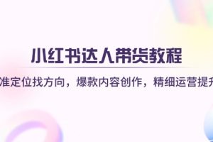 小红书达人带货教程：精准定位找方向，爆款内容创作，精细运营提升