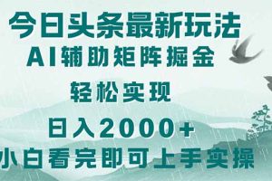 今日头条2025最新玩法，思路简单，复制粘贴，轻松实现矩阵日入2000+