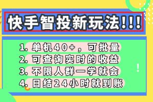 快手智投新玩法，单机日入40+，可批量，可查询实时收益，收益日结24小…