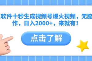 靠软件十秒生成视频号爆火视频，无脑操作，日入2000+，来就有！
