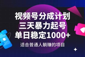 视频号分成计划，三天暴力起号玩法 单日稳定1000+