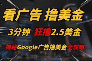 看广告，撸美金！！3分钟赚2.5美金！！日入200美金不是梦！揭秘Google…