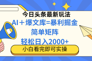 今日头条2025最新玩法，思路简单，复制粘贴，轻松实现矩阵日入2000+