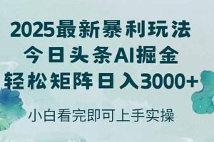 今日头条2025年最新暴利玩法，思路简单，复制粘贴，轻松实现矩阵日入3000+