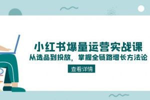 小红书爆量运营实战课：从选品到投放，掌握全链路增长方法论
