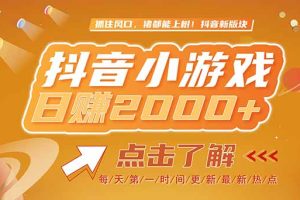 2025最新风口项目，抖音小游戏，亲测单游戏2000+感兴趣点击了解