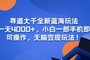 寻道大千全新蓝海玩法，一天4000+，小白一部手机即可操作，无脑变现玩法！