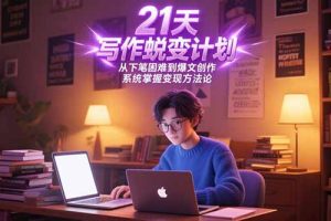 21天写作蜕变计划,从下笔困难到爆文创作,系统掌握变现方法论