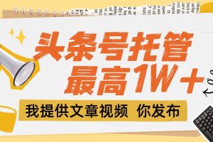 【头条号托管 】团队提供文章视频,你发布,每天5分钟,最高躺挣1W+