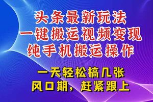 今日头条最新玩法,一键搬运视频也能轻松变现,随随便便就爆百万流量,…