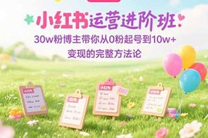 小红书运营进阶班：30w粉博主带你从0粉起号到10w+变现的完整方法论