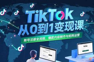 TikTok从0到1变现课，账号注册全流程，爆款内容制作与矩阵运营