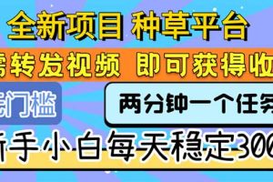 全新项目 种草平台 只需要转发任务视频 即可获得收益 新手小白每天300+
