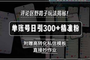 评论区野路子玩法揭秘！单账号日引300+精准粉，附赠高转化私信模板，直…