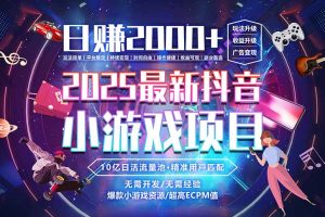 抖音小游戏，日赚2000＋2025最火赛道