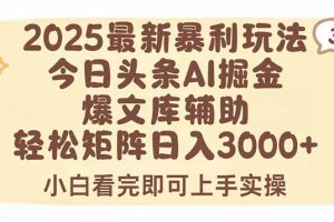 2025年今日头条最新暴利玩法3.0，一键生成爆款，轻松实现矩阵日入3000+