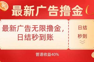 最新广告无限撸金，日结秒到，管道40%