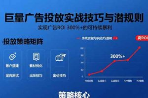 巨量广告投放实战技巧与潜规则:实现广告ROI 300%+的可持续暴利