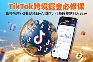 TikTo跨境掘金必修课，账号搭建+双变现项目+AI创作，可矩阵复制月入3万+