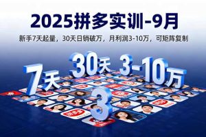 2025拼多多实训-9月：新手7天起量,30天日销破万,月利润3-10万,可矩阵复制