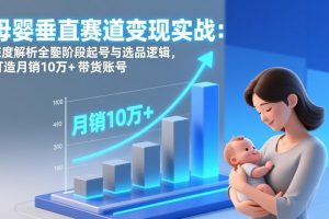 母婴垂直赛道变现实战：深度解析三大阶段起号与选品逻辑，打造月销10万+带货账号