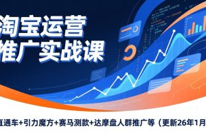 淘宝运营推广实战课，直通车+引力魔方+赛马测款+达摩盘人群推广等（更新26年1月）