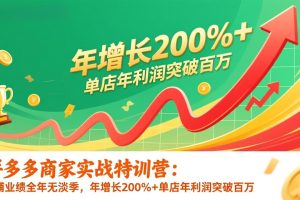 拼多多商家实战特训营：店铺业绩全年无淡季，年增长200%+单店年利润突破百万(26年1月更新)