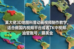 大佬亲授3D地图动画制作：打造爆款视频，玩转国内外平台轻松赚美金