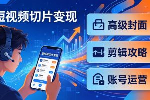 短视频切片变现速成班2.0：高级封面+剪辑攻略+账号运营，0基础小白快速入局副业