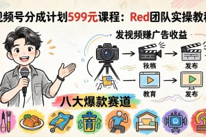 视频号分成计划599元课程：Red团队实操教程，发视频赚广告收益，八大爆款赛道全掌握
