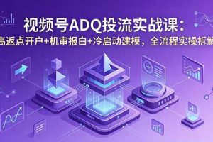 视频号ADQ投流实战课:高返点开户+机审报白+冷启动建模,全流程实操拆解