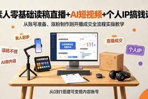 素人零基础读稿直播+AI短视频+个人IP搞钱课,从账号准备、涨粉制作到开播成交全流程实操教学