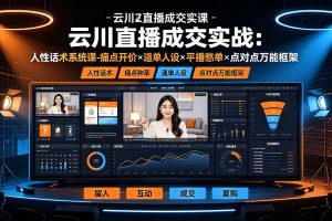 云川直播成交实战:人性话术系统课-痛点种草×塑品开价×逼单人设×平播憋单×点对点万能框架